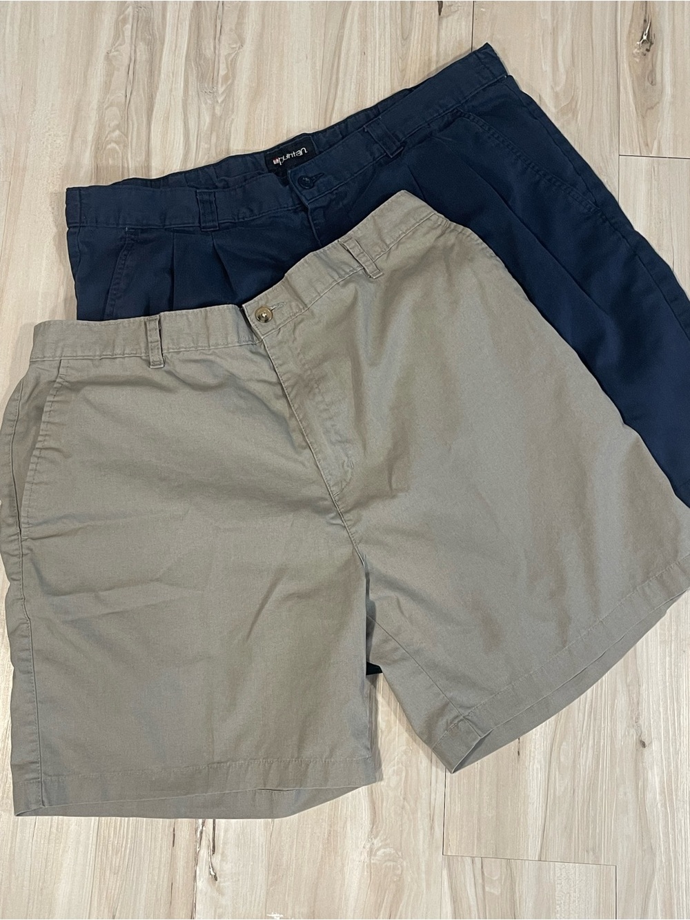 Puritan Men’s Size 38 Shorts Lot of 2 Navy Pleated Khaki Elastic Waist